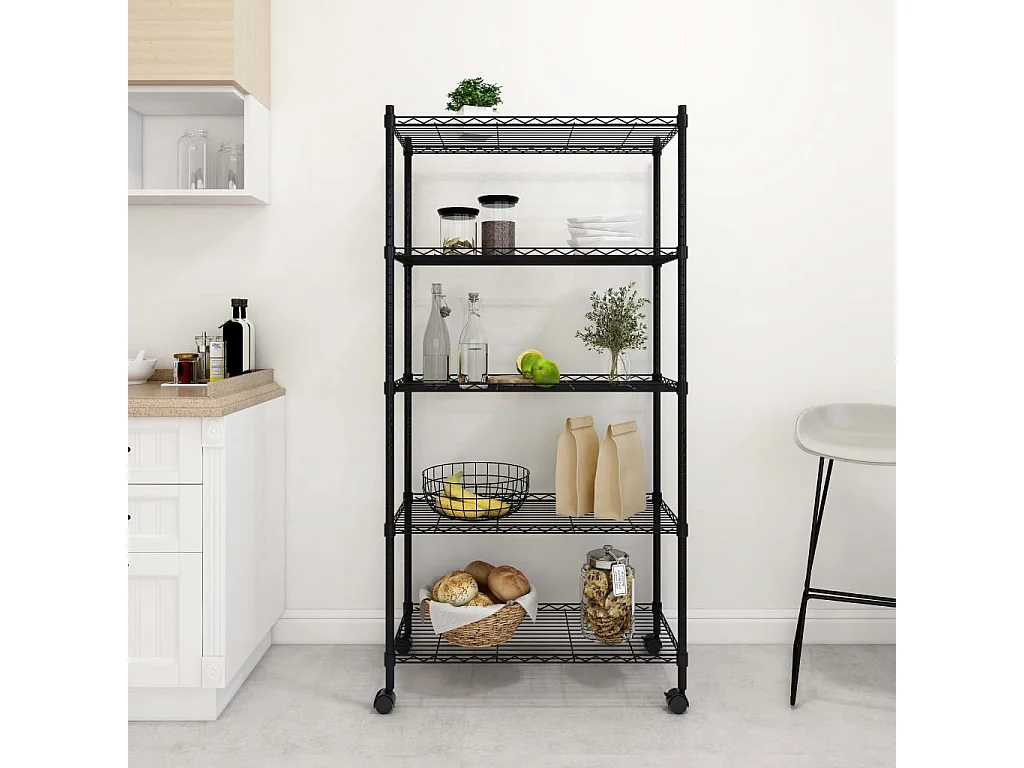 Étagère de rangement 5 niveaux roues 75x35x155 cm Noir 250 kg OFR79523 BonneVie Meuble