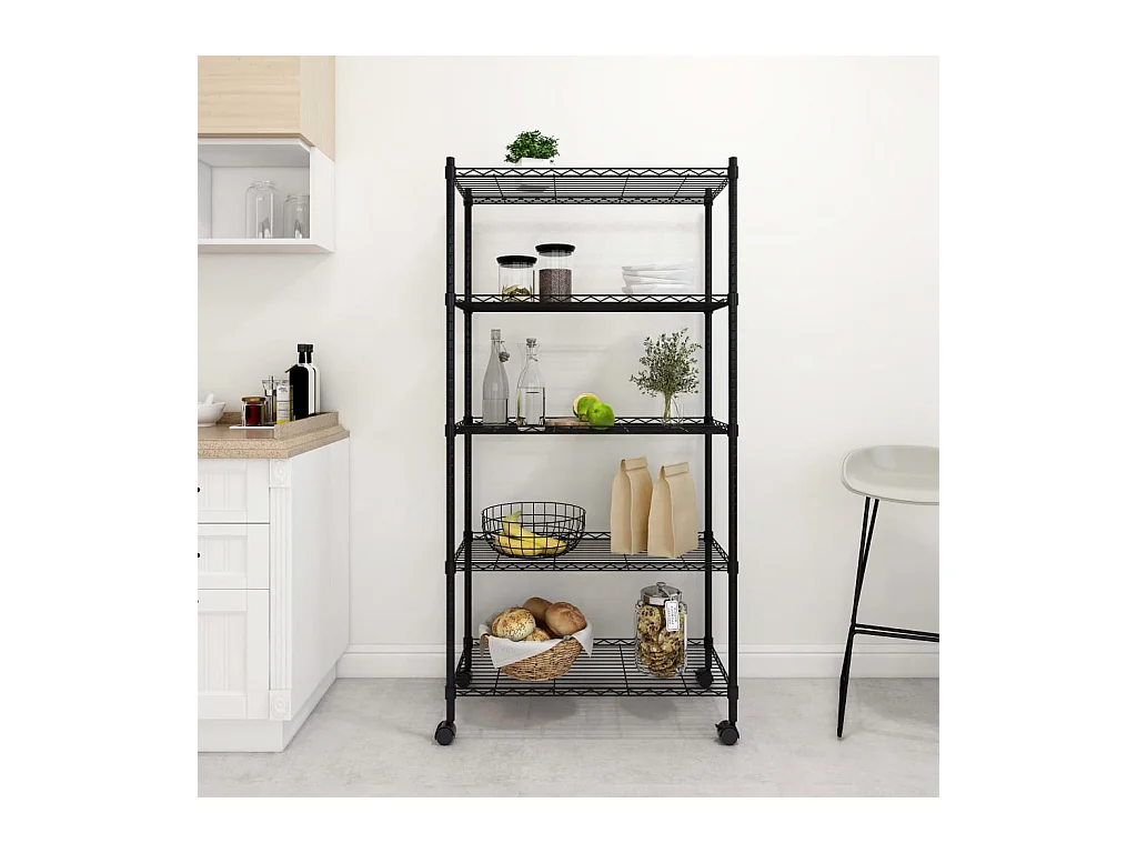 Étagère de rangement 5 niveaux roues 75x35x155 cm Noir 250 kg OFR79523 BonneVie Meuble