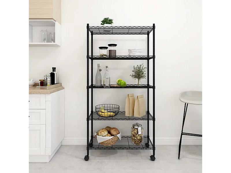 Estante almacenaje 5 niveles y ruedas 75x35x155 cm negro 250 kg ES337129