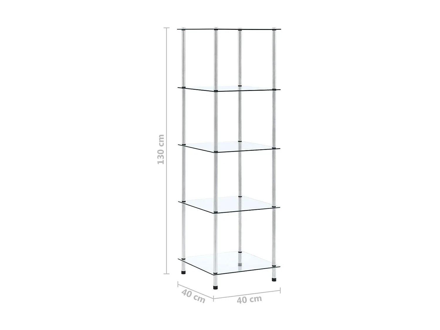 Étagère 5 niveaux Transparent 40x40x130 cm Verre trempé OFR20229 BonneVie Meuble