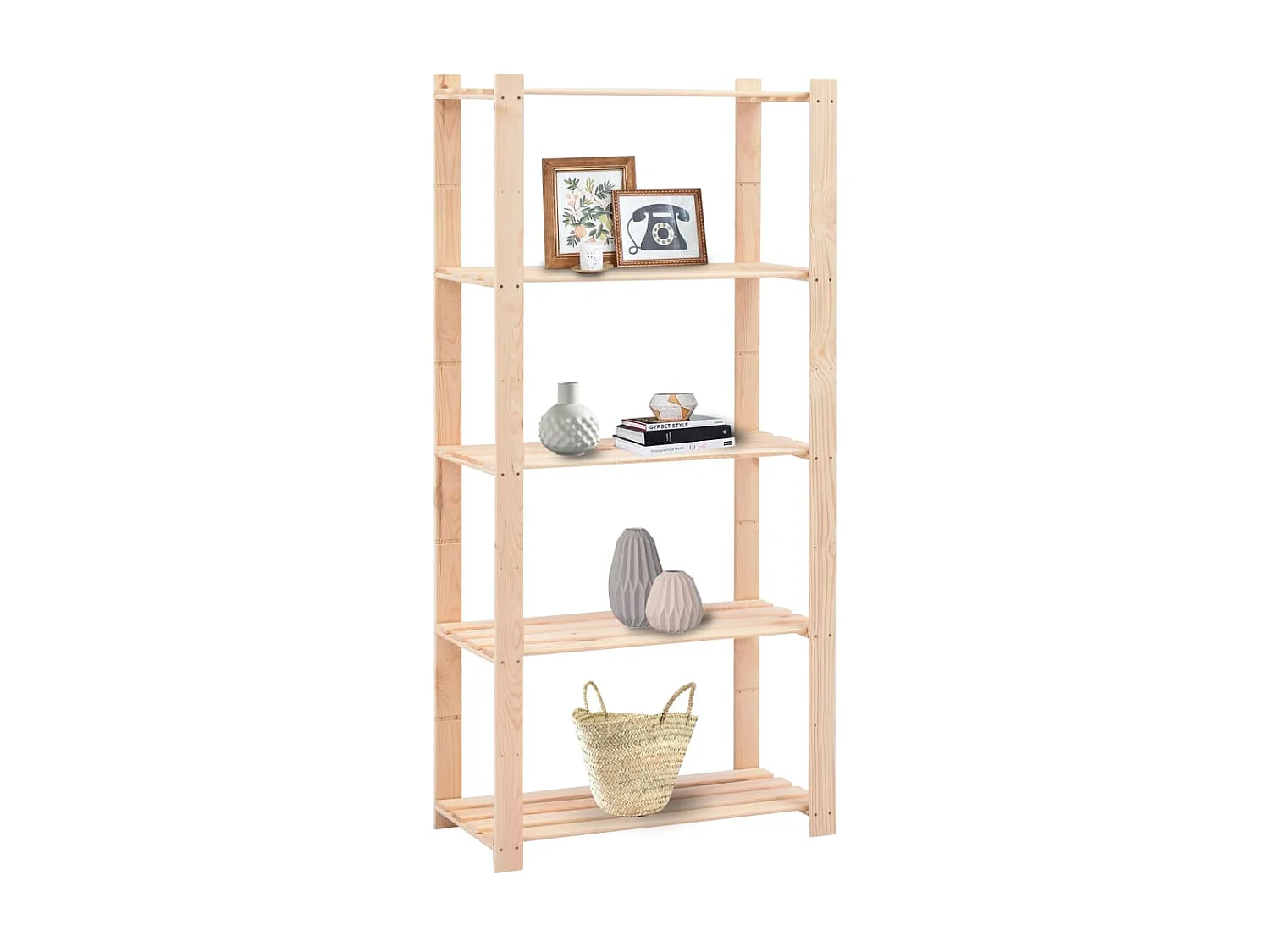 Étagère de stockage 5 niveaux 80x38x170 cm Pin solide 250 kg OFR92730 BonneVie Meuble