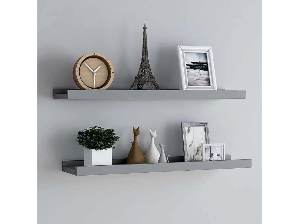 Étagères à rebord pour cadre photo 2 pcs Gris 80x9x3 cm MDF OFR35471 BonneVie Meuble