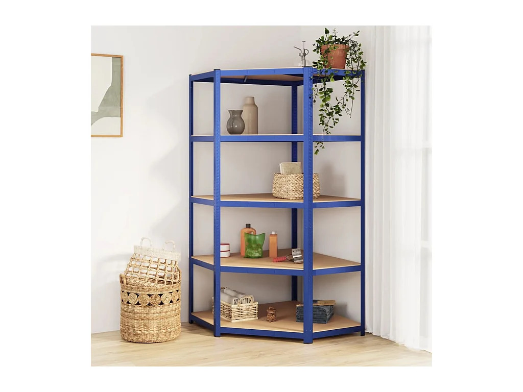 Étagère d'angle à 5 niveaux Bleu Acier et bois d'ingénierie OFR24208 BonneVie Meuble