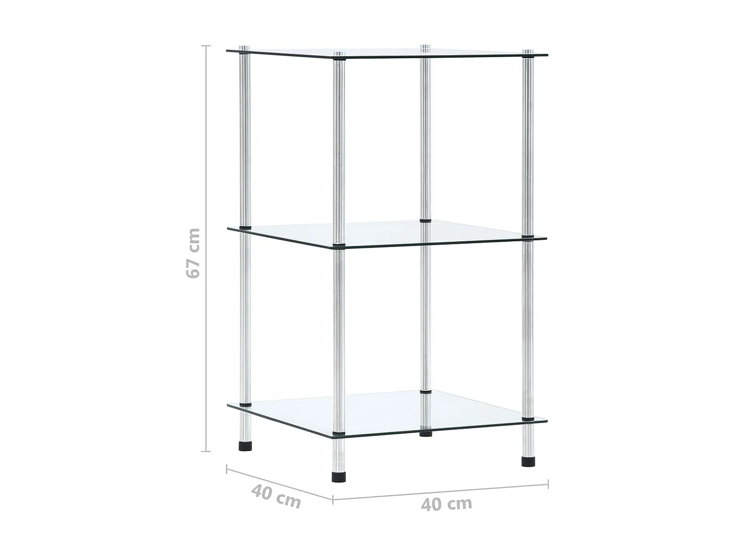 Étagère 3 niveaux Transparent 40x40x67 cm Verre trempé OFR86126 BonneVie Meuble