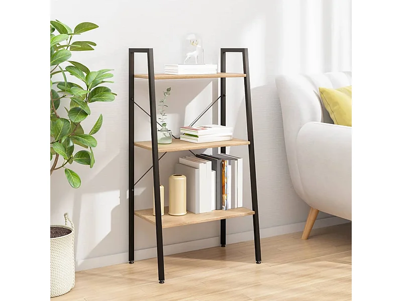 Étagère sur pied 3 niveaux Marron clair et noir 56x35x108 cm OFR59952 BonneVie Meuble