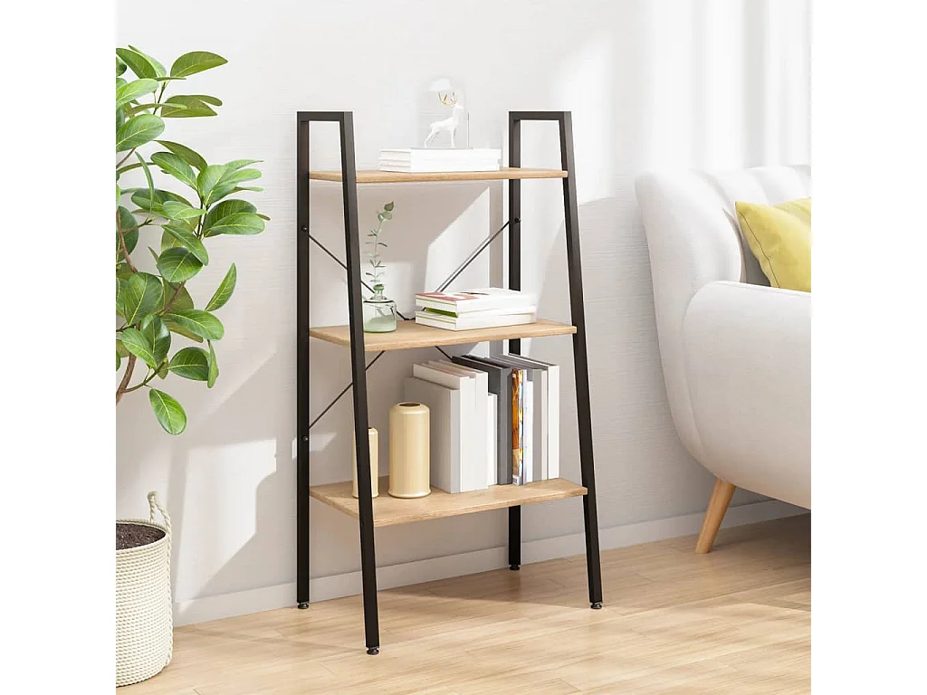 Étagère sur pied 3 niveaux Marron clair et noir 56x35x108 cm OFR59952 BonneVie Meuble