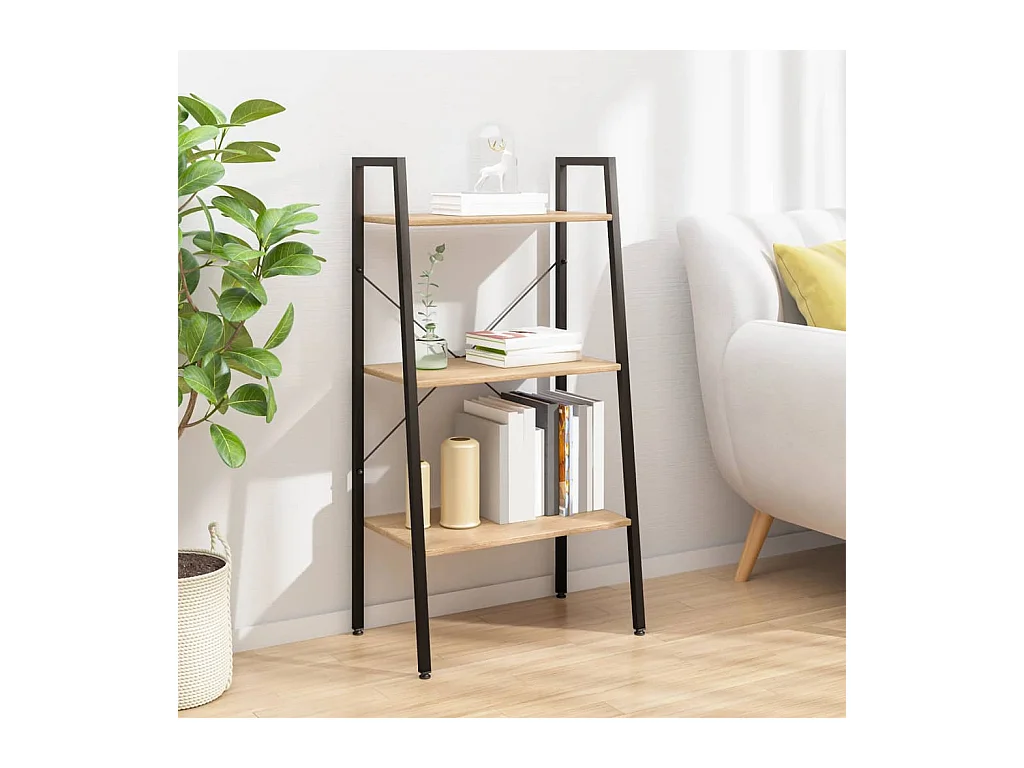 Étagère sur pied 3 niveaux Marron clair et noir 56x35x108 cm OFR59952 BonneVie Meuble