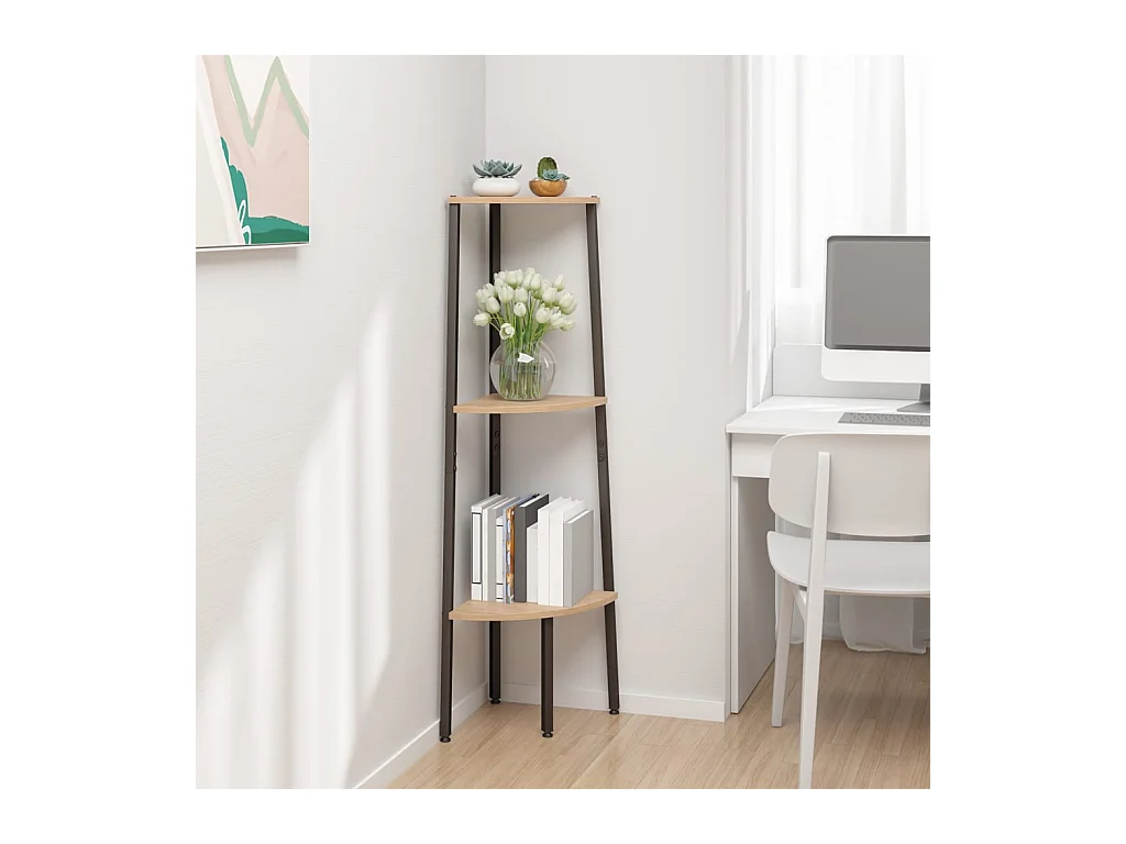 Étagère d'angle 3 niveaux Marron clair et noir 45,5x31,5x120 cm OFR54325 BonneVie Meuble
