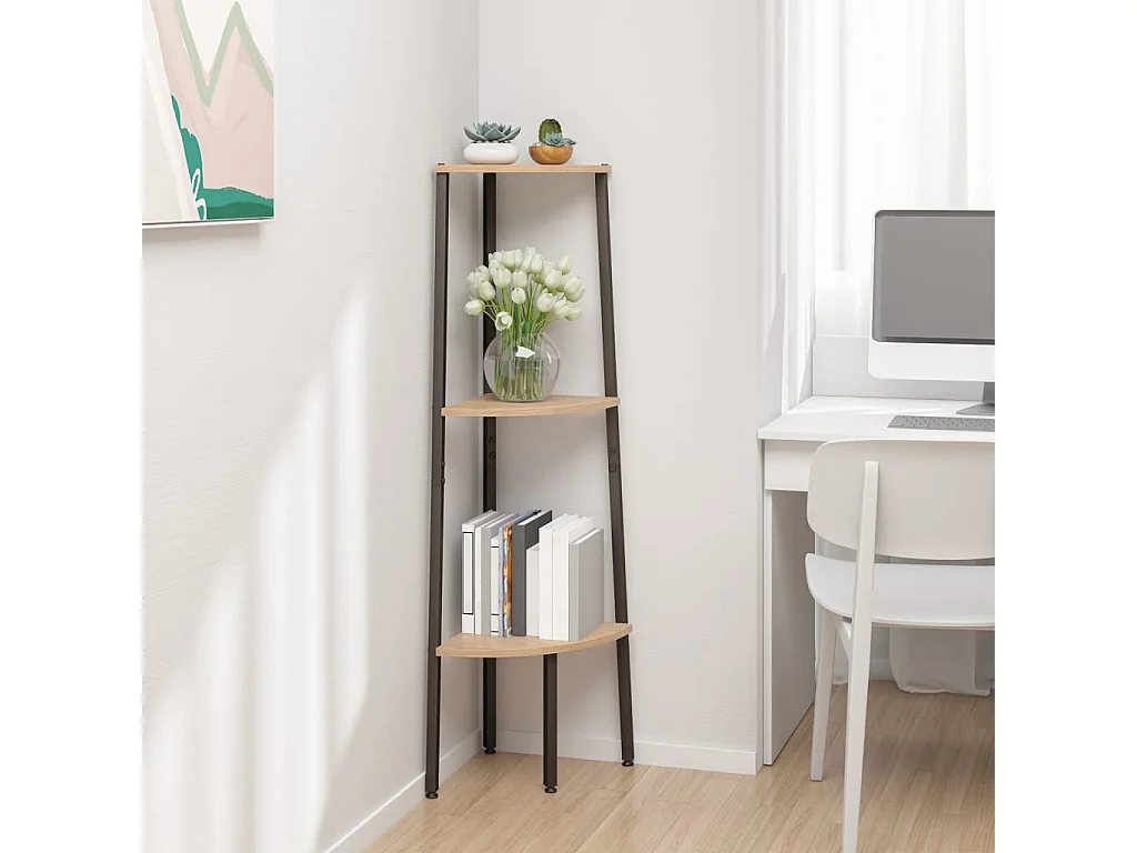 Étagère d'angle 3 niveaux Marron clair et noir 45,5x31,5x120 cm OFR54325 BonneVie Meuble