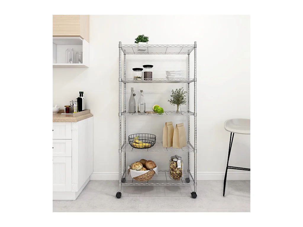 Étagère de rangement 5 niveaux roues 75x35x155 cm Chrome 250 kg OFR64326 BonneVie Meuble