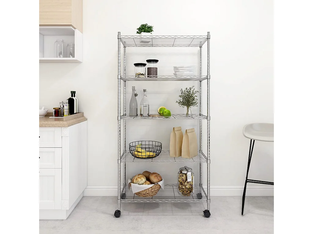 Étagère de rangement 5 niveaux roues 75x35x155 cm Chrome 250 kg OFR64326 BonneVie Meuble