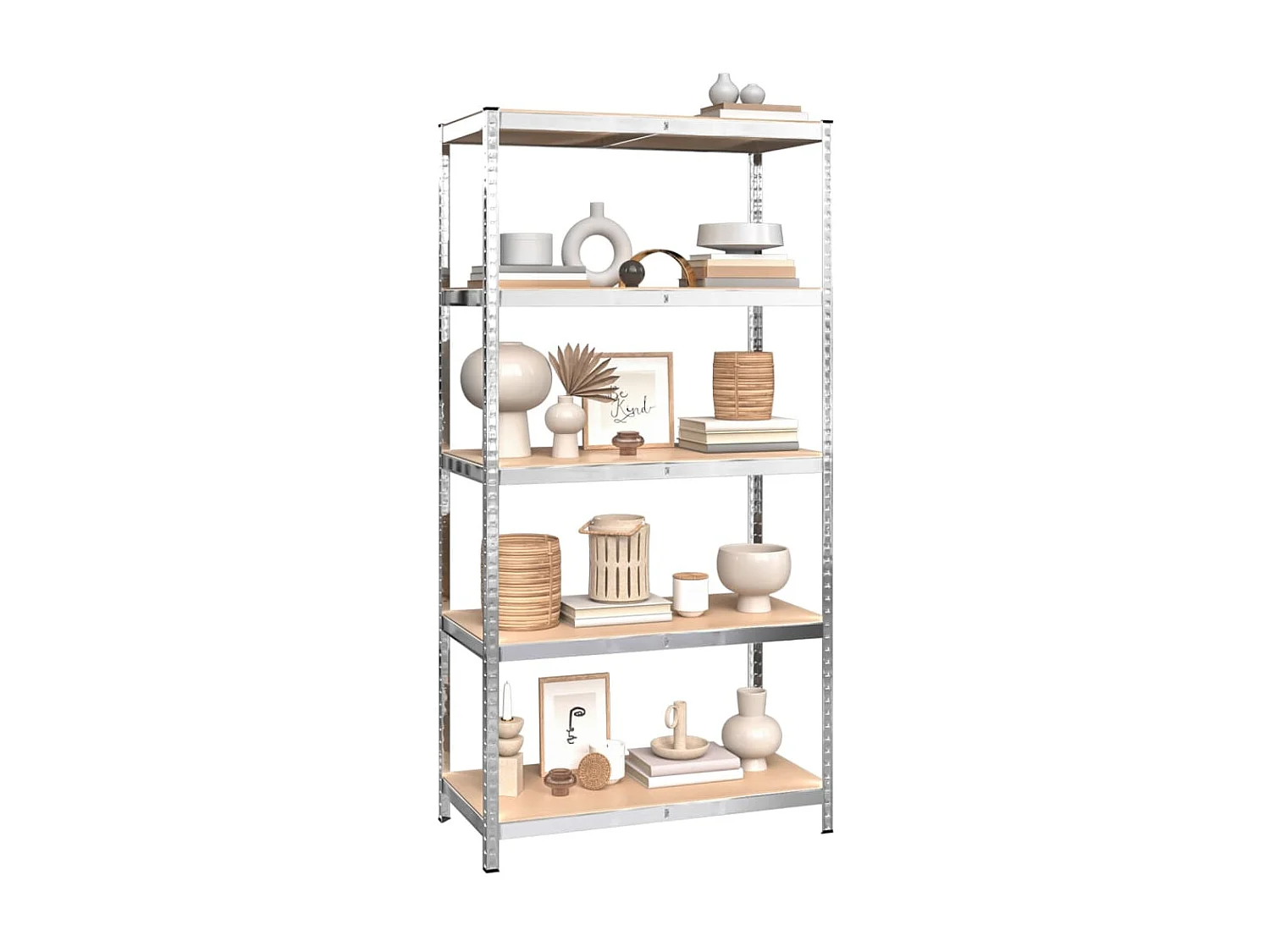 Étagère de rangement 5 niveaux Argenté Acier et bois ingénierie OFR72532 BonneVie Meuble