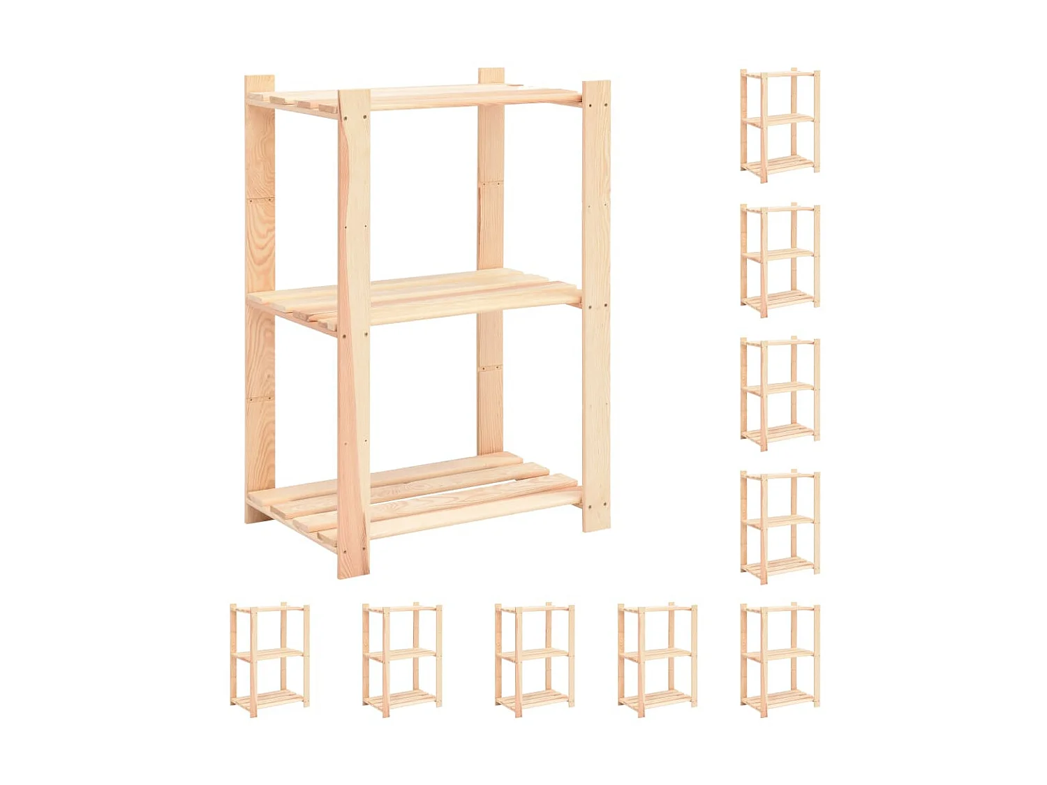 Étagères de rangement à 3 niveaux 10 pcs 60x38x90 cm Pin 150 kg OFR16674 BonneVie Meuble