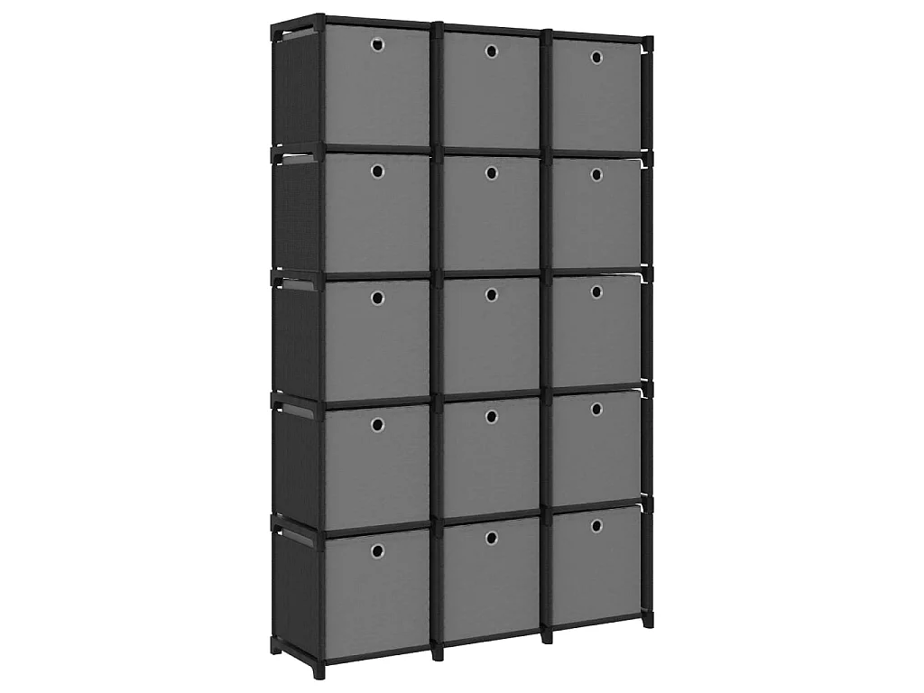 Étagère à 15 cubes avec boîtes Noir 103x30x175,5 cm Tissu OFR25502 BonneVie Meuble