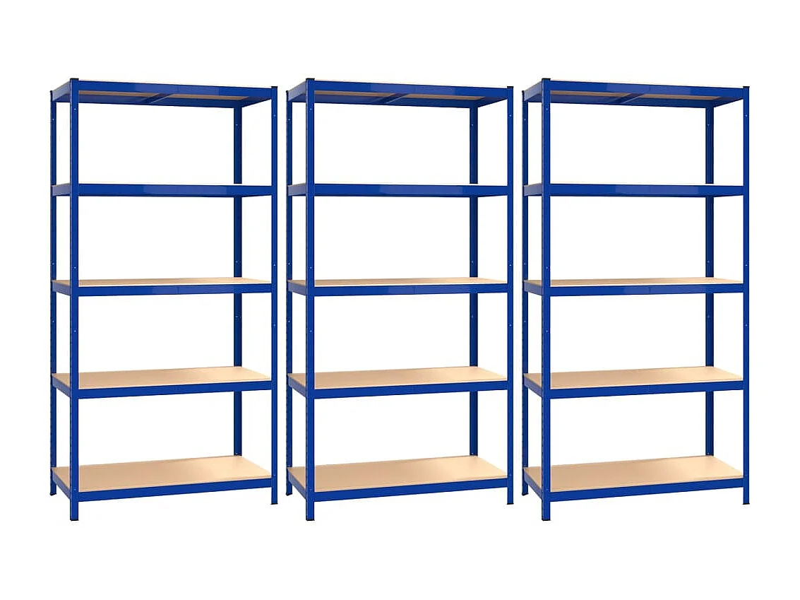 Étagères à 5 niveaux 3 pcs Bleu Acier et bois d'ingénierie OFR97923 BonneVie Meuble