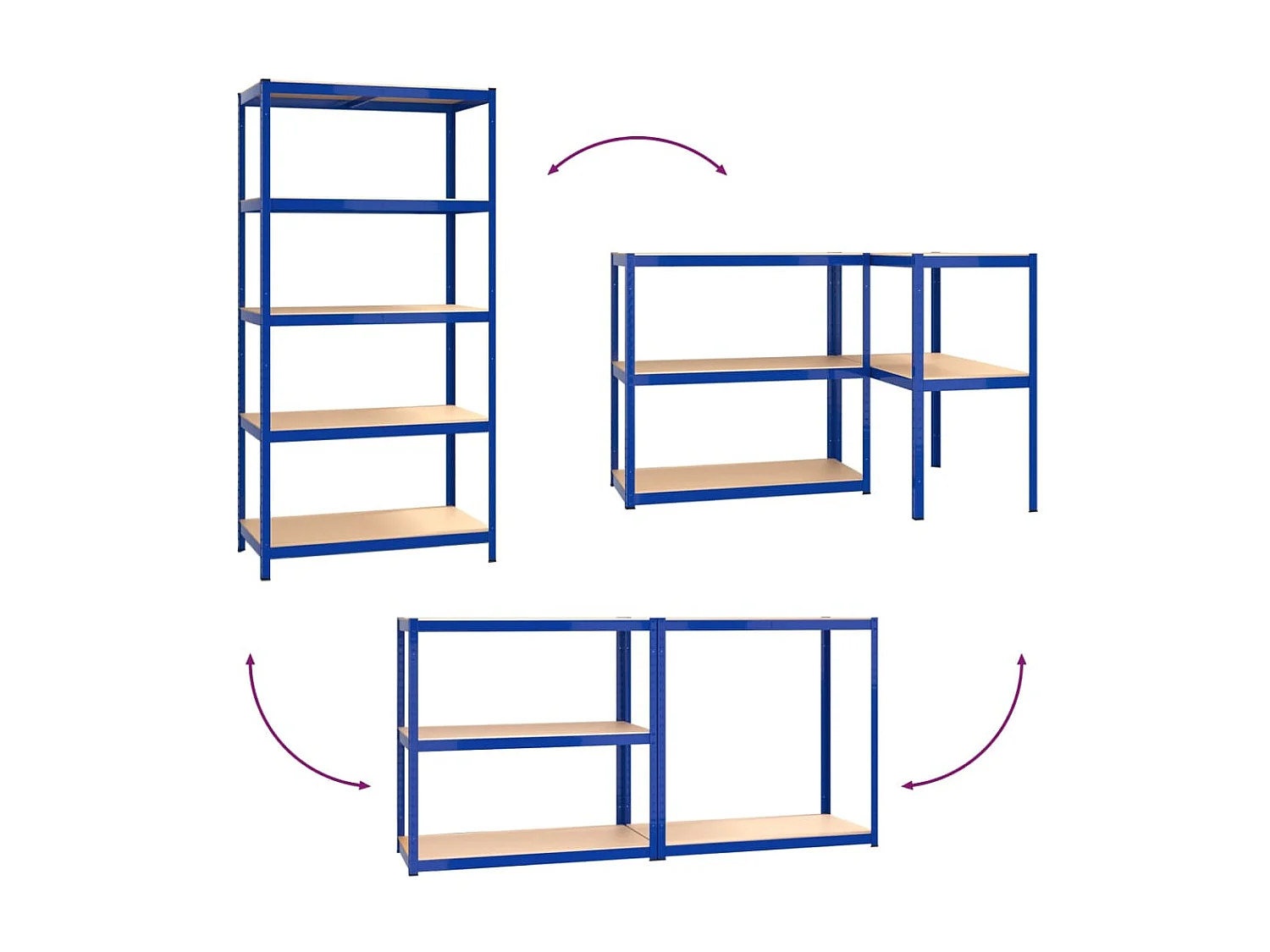 Étagères à 5 niveaux 3 pcs Bleu Acier et bois d'ingénierie OFR97923 BonneVie Meuble