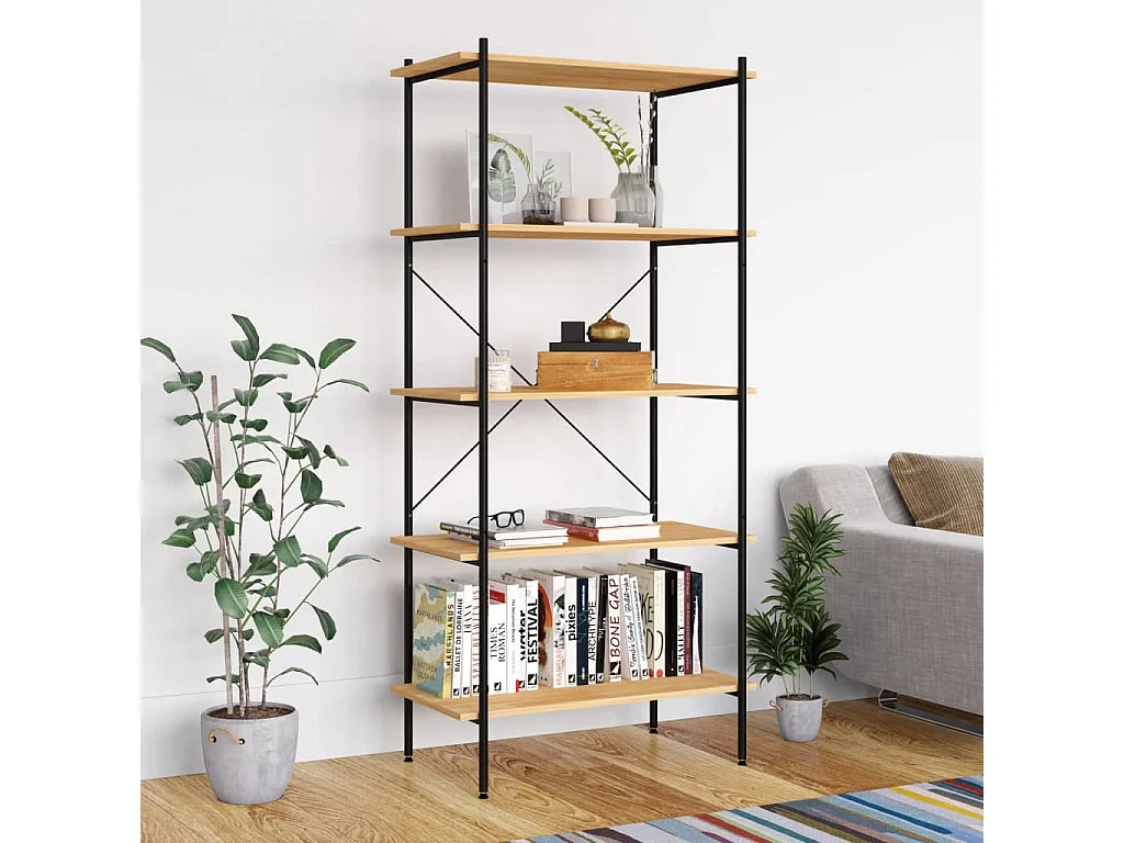 Étagère à 5 niveaux Noir et chêne 80x40x163 cm OFR58852 BonneVie Meuble