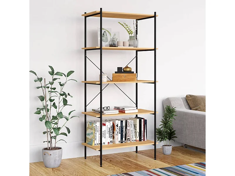 Étagère à 5 niveaux Noir et chêne 80x40x163 cm OFR58852 BonneVie Meuble