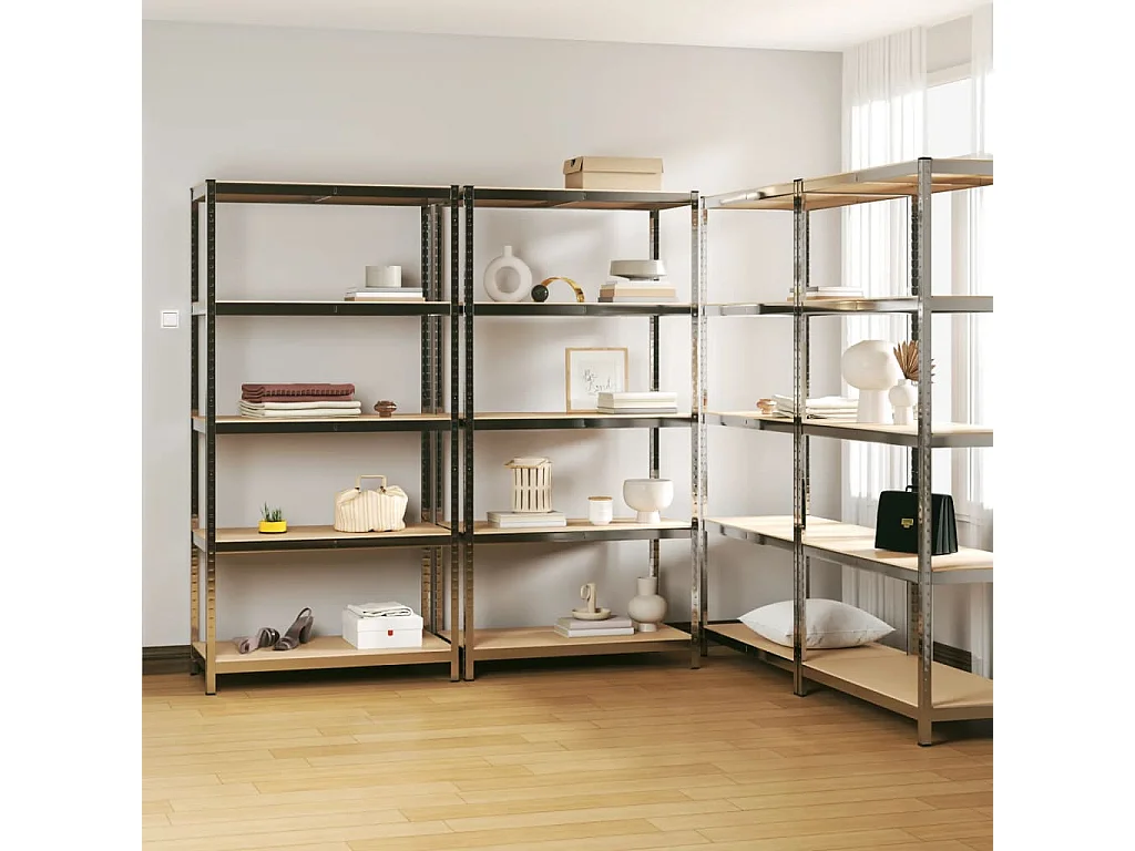 Opbergrekken 5-laags 4 st staal en bewerkt hout zilverkleurig NL897276