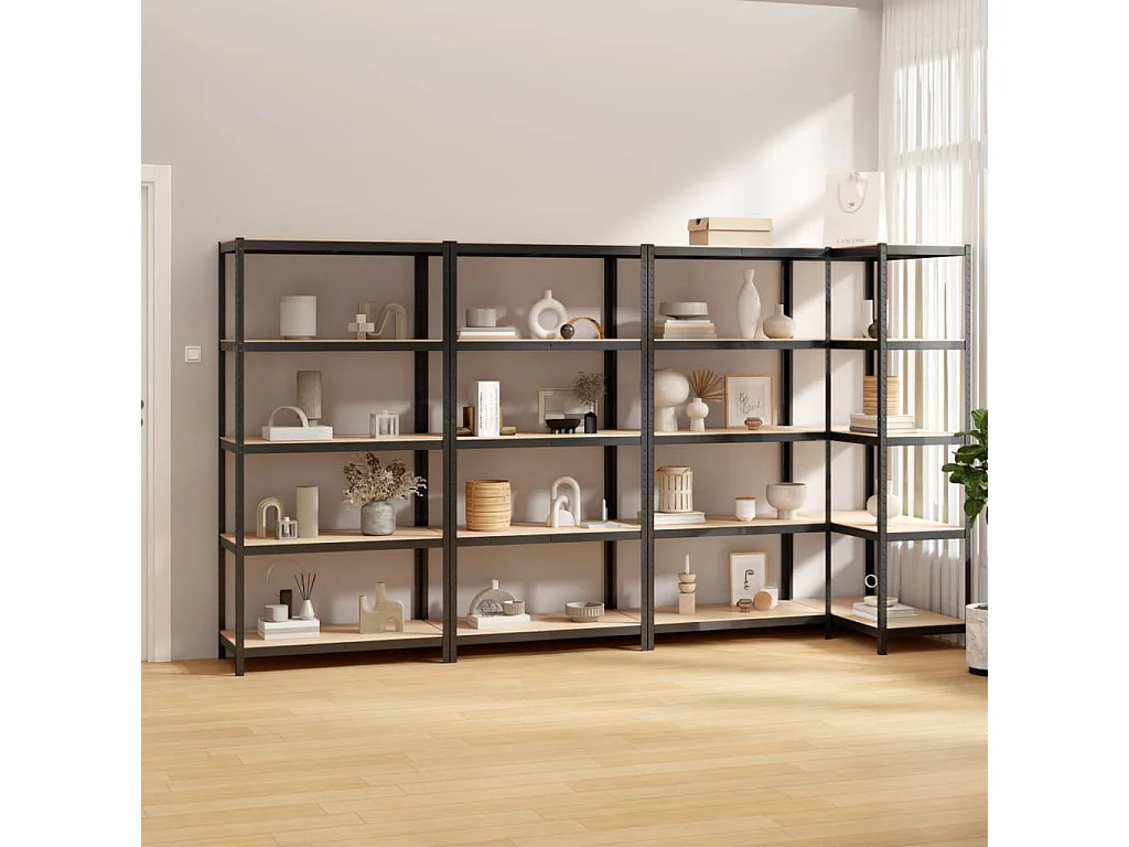 Opbergrekken 4 st 5-laags staal en bewerkt hout antracietkleur NL428716