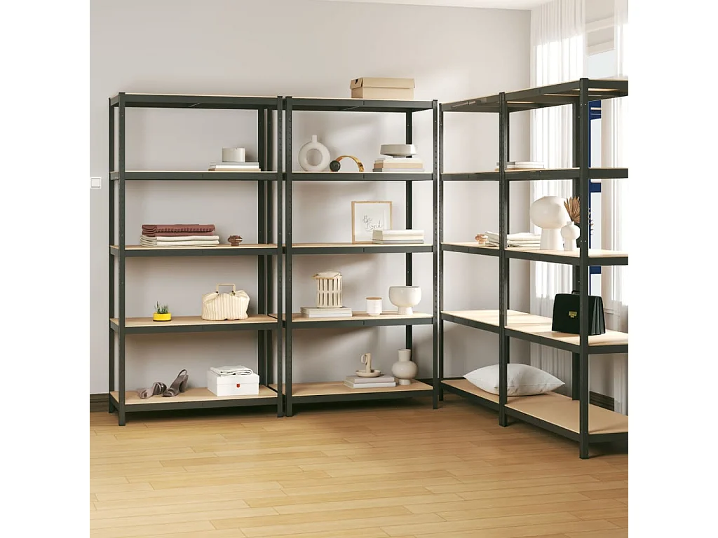 Opbergrekken 4 st 5-laags staal en bewerkt hout antracietkleur NL842526