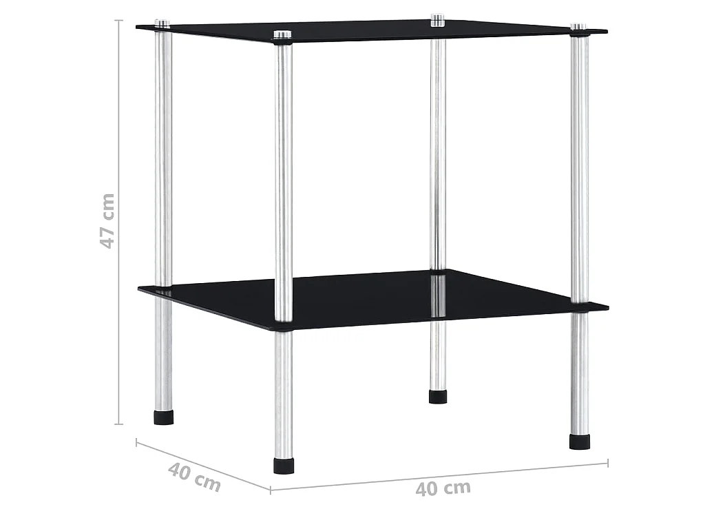 Étagère à 2 niveaux Noir 40x40x47 cm Verre trempé OFR58148 BonneVie Meuble