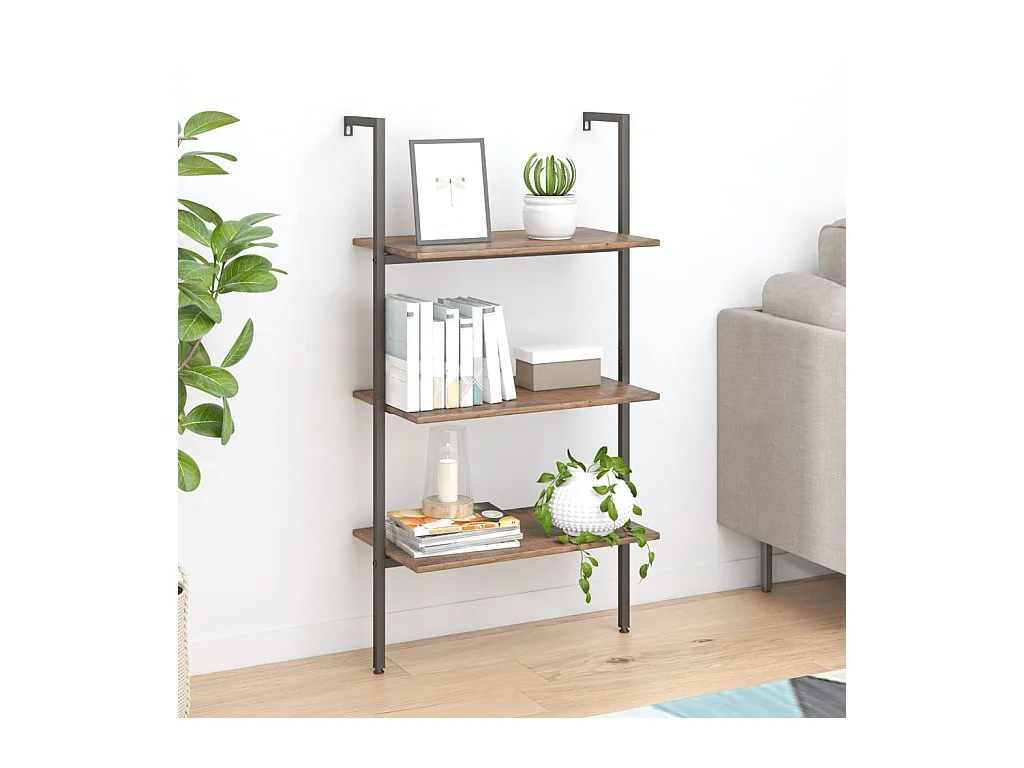 Étagère inclinée à 3 niveaux Marron foncé et noir 64x35x120,5cm OFR83321 BonneVie Meuble