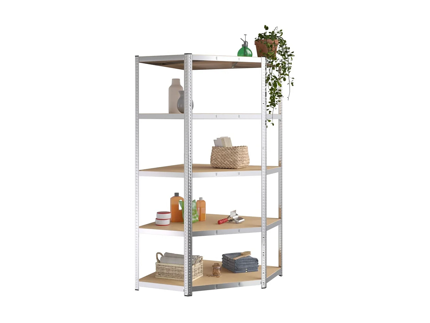 Étagère d'angle 5 niveaux Argenté Acier et bois d'ingénierie OFR66692 BonneVie Meuble