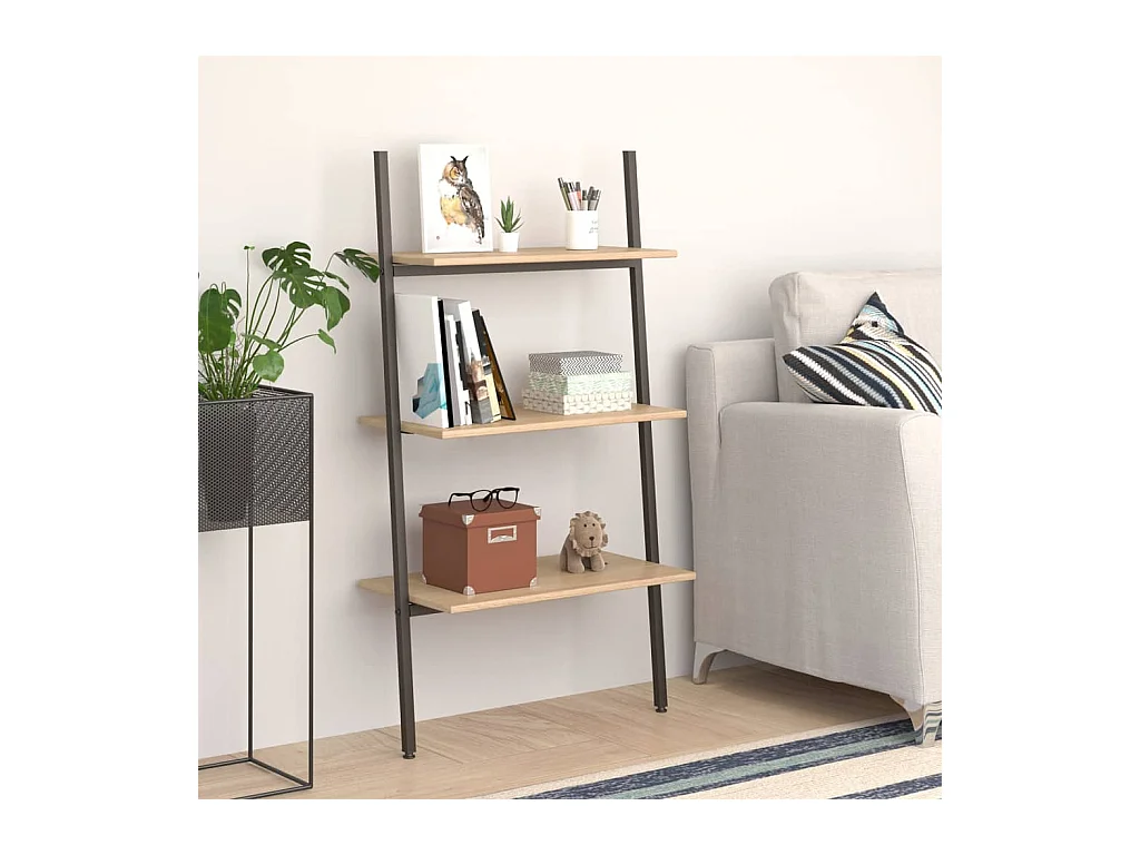 Étagère inclinée à 3 niveaux Marron clair et noir 64x34x116 cm OFR66767 BonneVie Meuble