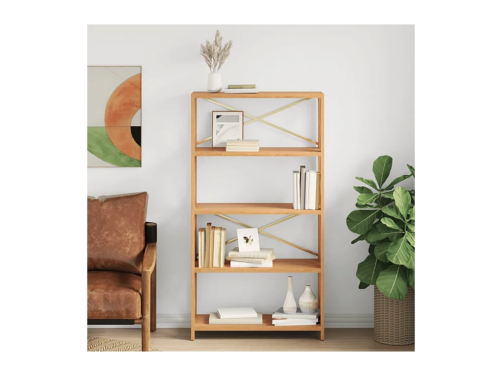 Étagère à 5 niveaux 80x30x146 cm bois de chêne massif OFR40754 BonneVie Meuble