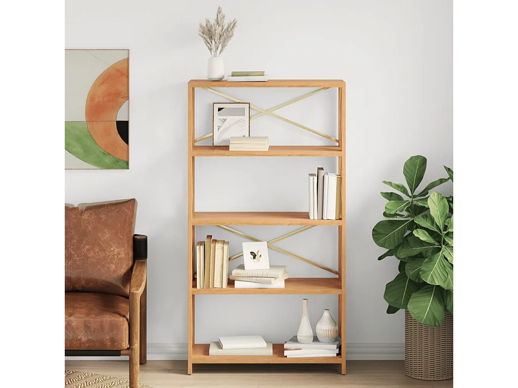 Étagère à 5 niveaux 80x30x146 cm bois de chêne massif OFR40754 BonneVie Meuble
