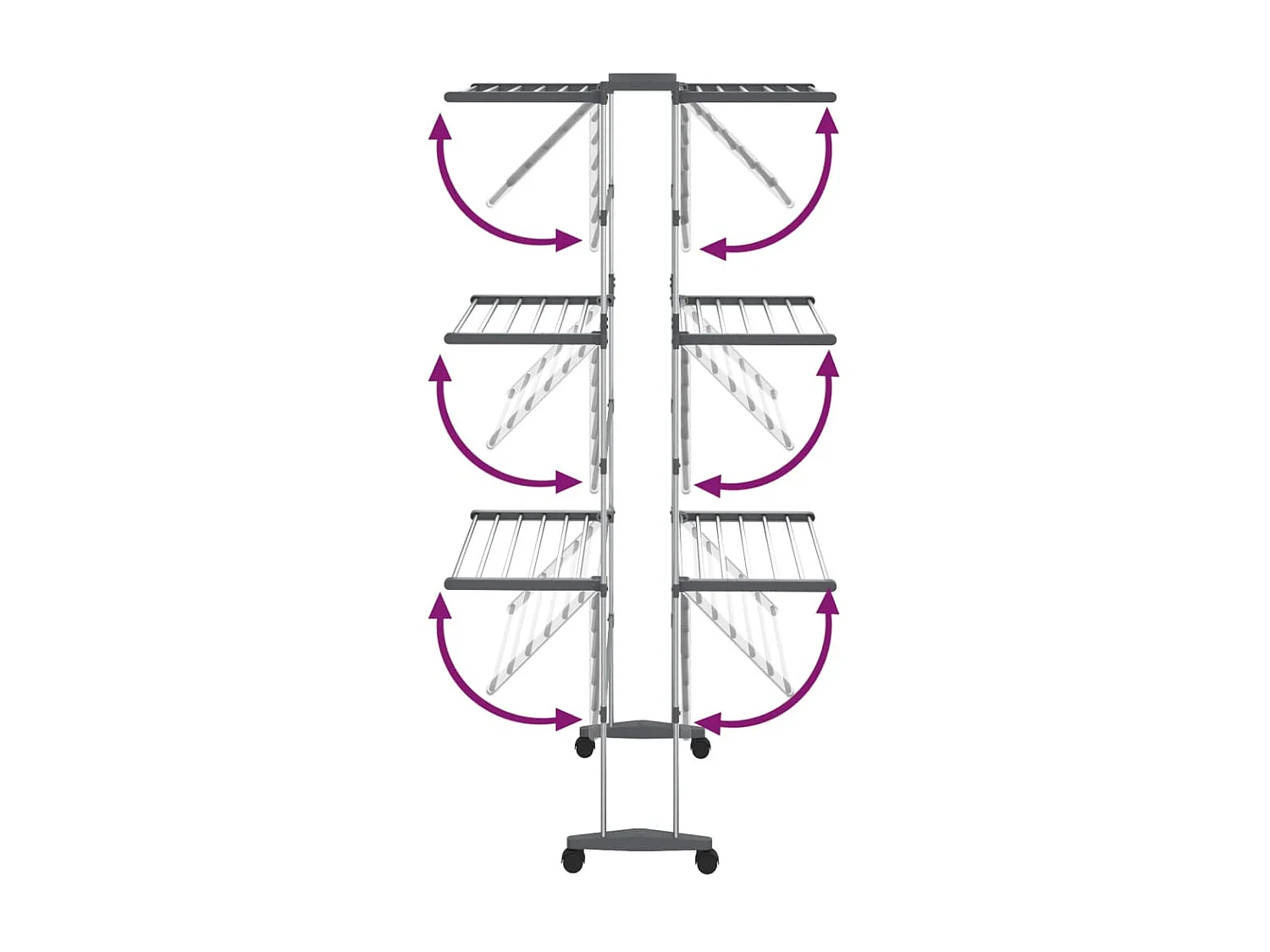 Estendal com 3 prateleiras/rodas 60x70x129 cm prateado PT905681