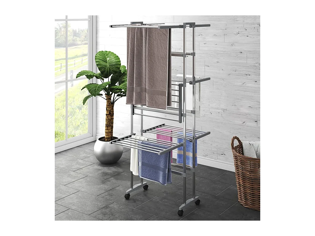 Étagère à linge à 3 niveaux avec roues Argenté 60x70x129 cm OFR65628 BonneVie Meuble