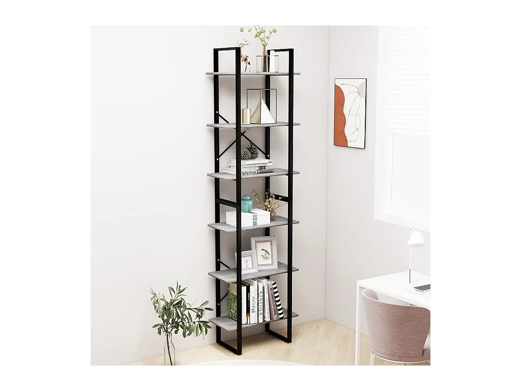 Étagère de rangement Gris béton 60x30x210 cm Bois d'ingénierie OFR84215 BonneVie Meuble