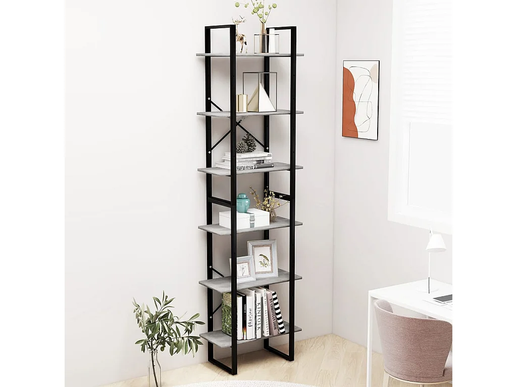 Étagère de rangement Gris béton 60x30x210 cm Bois d'ingénierie OFR84215 BonneVie Meuble