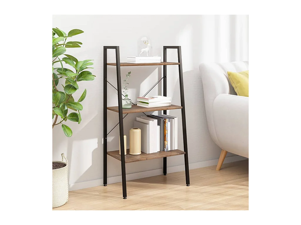 Étagère sur pied 3 niveaux Marron foncé et noir 56x35x108 cm OFR13402 BonneVie Meuble