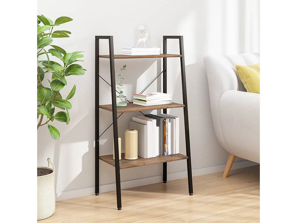 Étagère sur pied 3 niveaux Marron foncé et noir 56x35x108 cm OFR13402 BonneVie Meuble