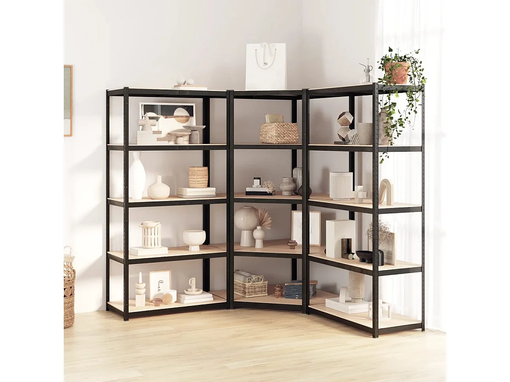 Étagère à 5 niveaux 3 pcs Gris Acier et bois ingénierie OFR61078 BonneVie Meuble