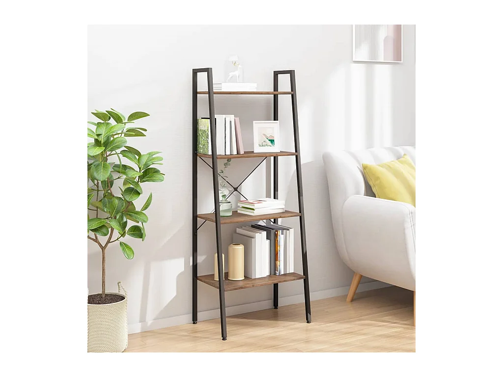 Étagère sur pied 4 niveaux Marron foncé et noir 56x35x140 cm OFR59479 BonneVie Meuble