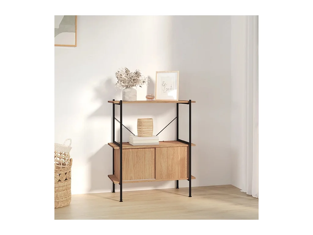 Étagère à 3 niveaux armoire 80x40x92 cm Acier bois d'ingénierie OFR26178 BonneVie Meuble