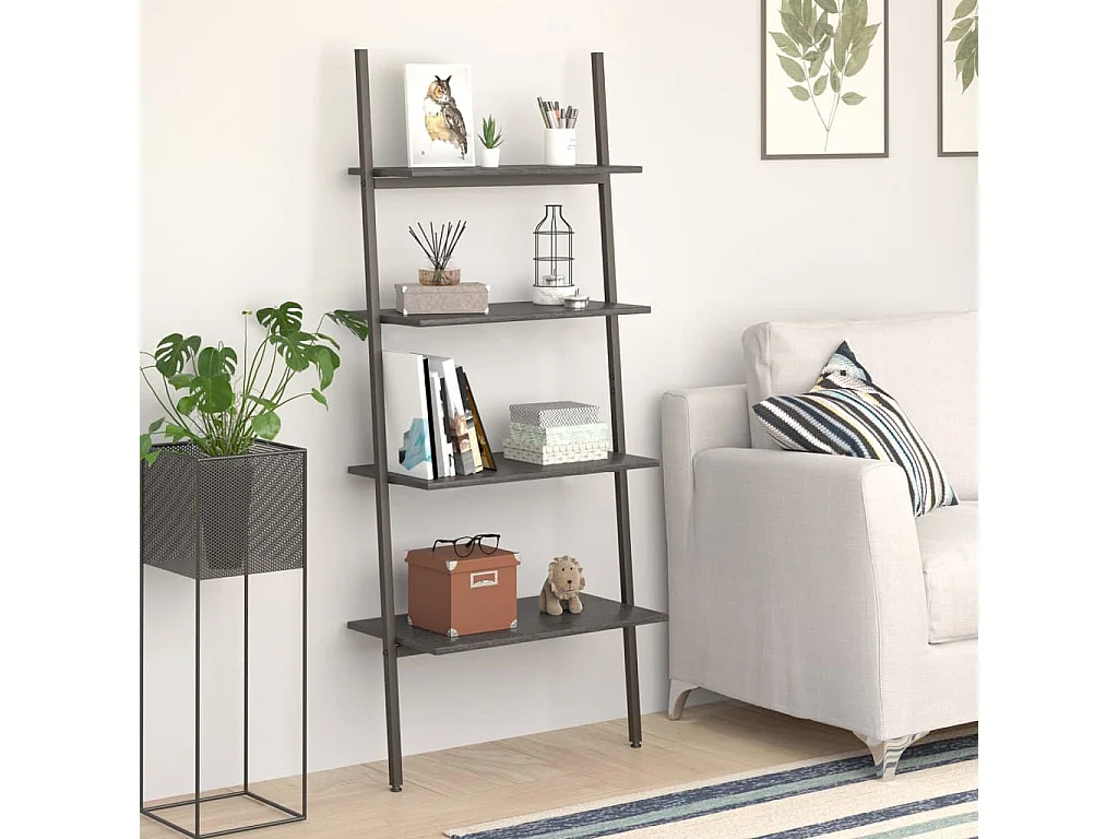 Étagère inclinée à 4 niveaux Noir 64x34x150,5 cm OFR56946 BonneVie Meuble