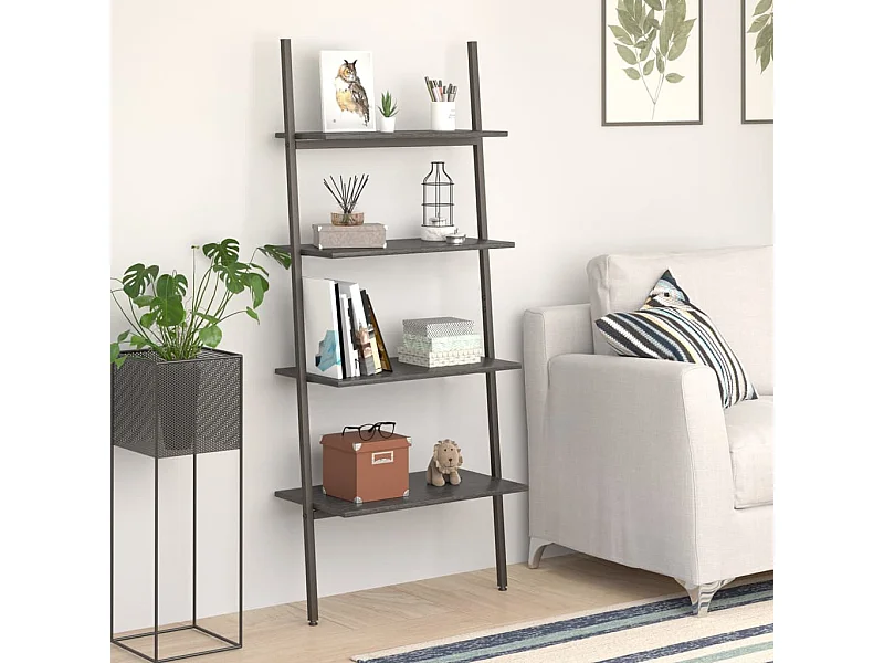 Étagère inclinée à 4 niveaux Noir 64x34x150,5 cm OFR56946 BonneVie Meuble