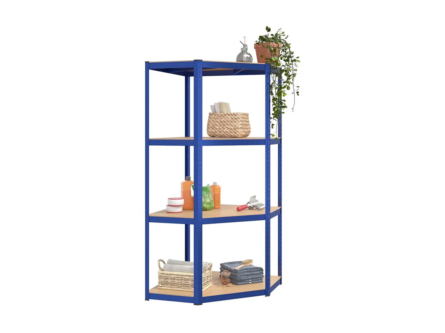 Étagère d'angle à 4 niveaux Bleu Acier et bois d'ingénierie OFR39366 BonneVie Meuble