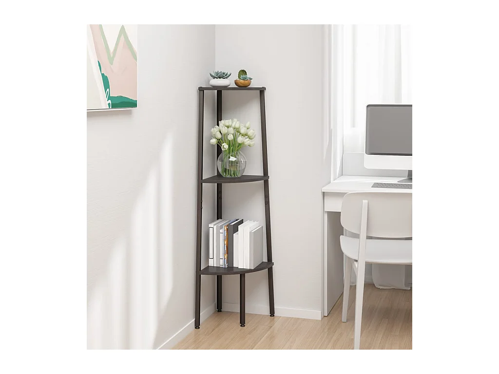 Étagère d'angle 3 niveaux Noir 45,5x31,5x120 cm OFR66694 BonneVie Meuble