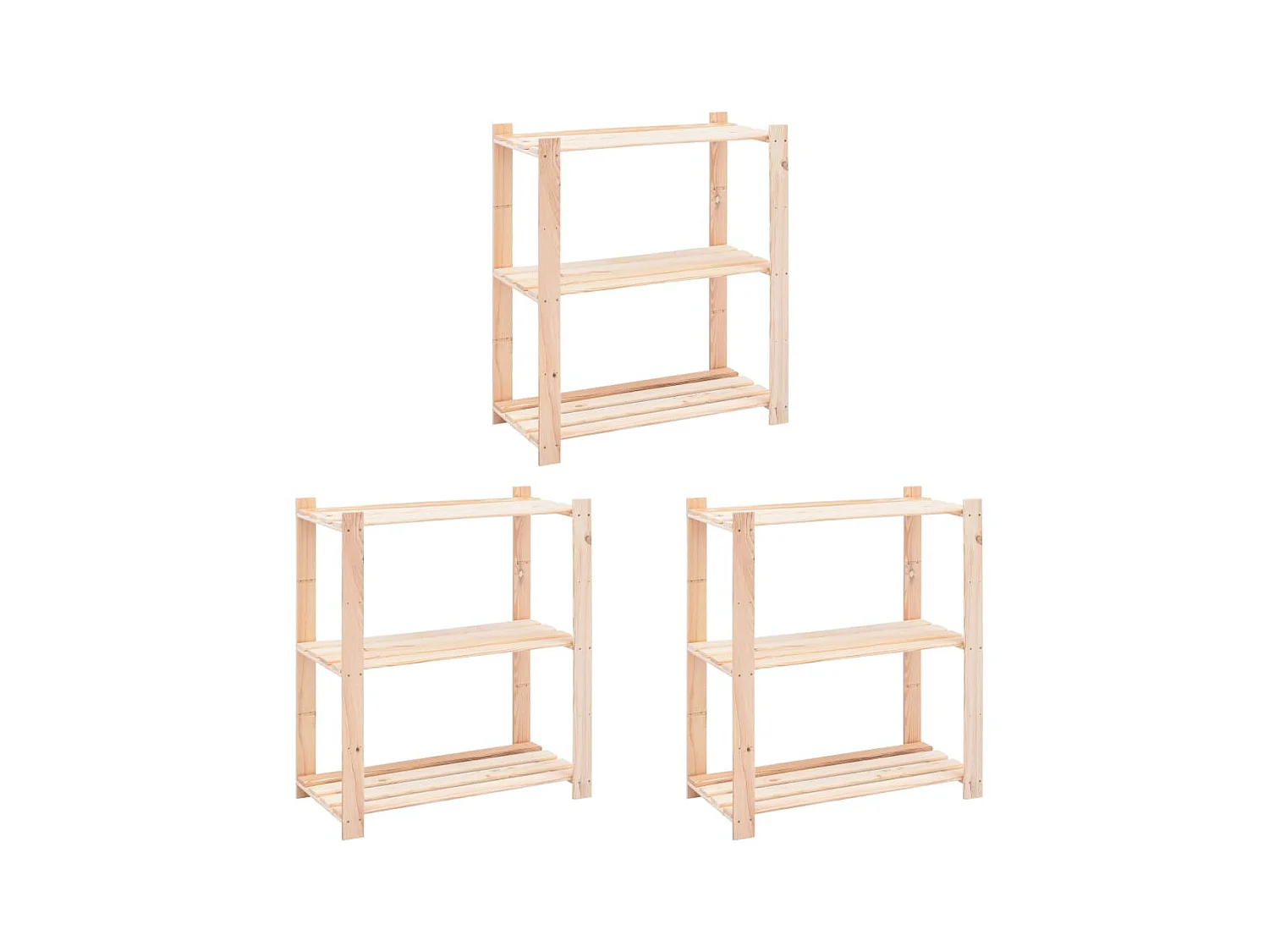 Étagères de rangement à 3 niveaux 3 pcs 80x38x90 cm Pin 150 kg OFR52536 BonneVie Meuble