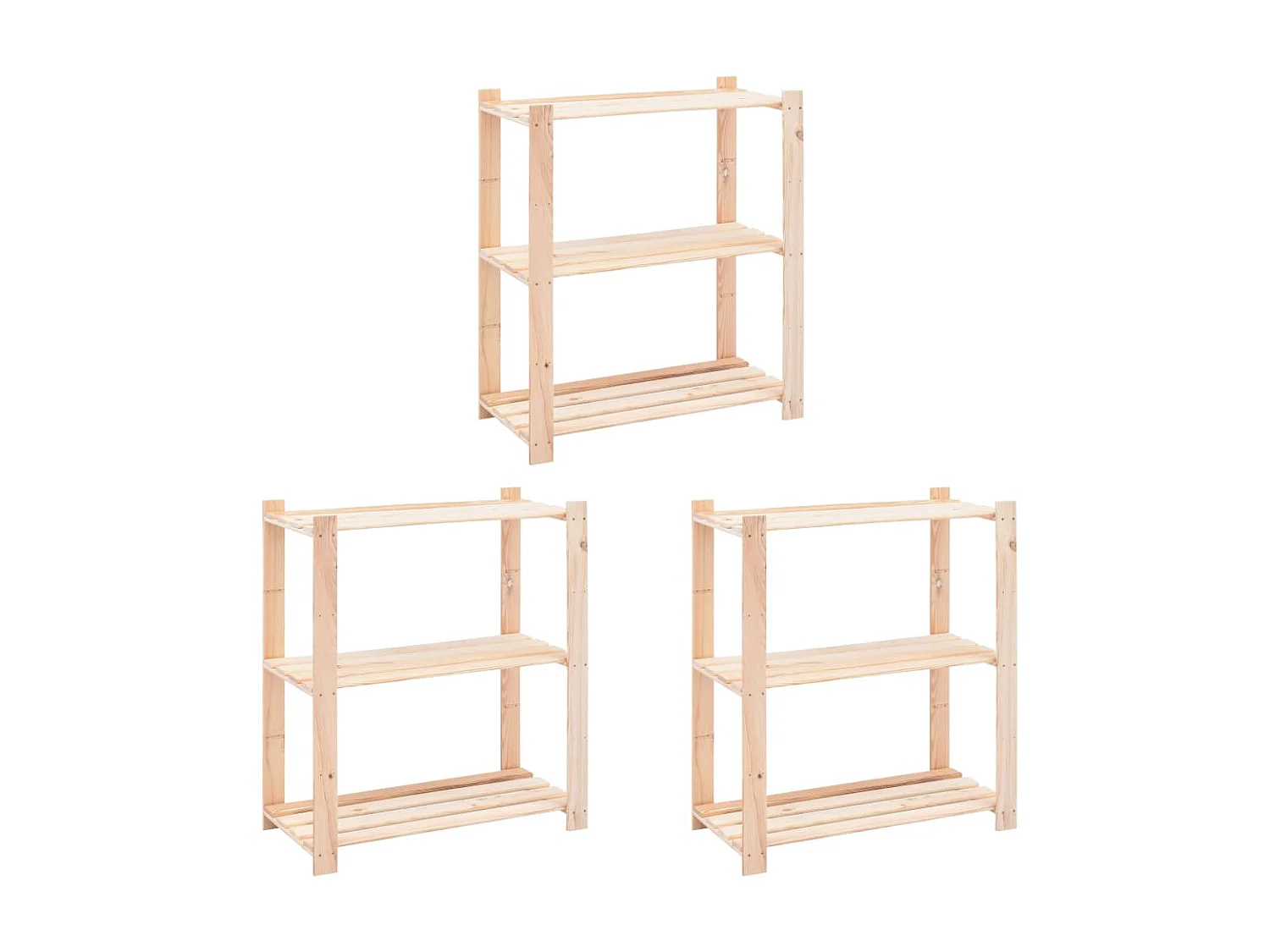 Étagères de rangement à 3 niveaux 3 pcs 80x38x90 cm Pin 150 kg OFR52536 BonneVie Meuble
