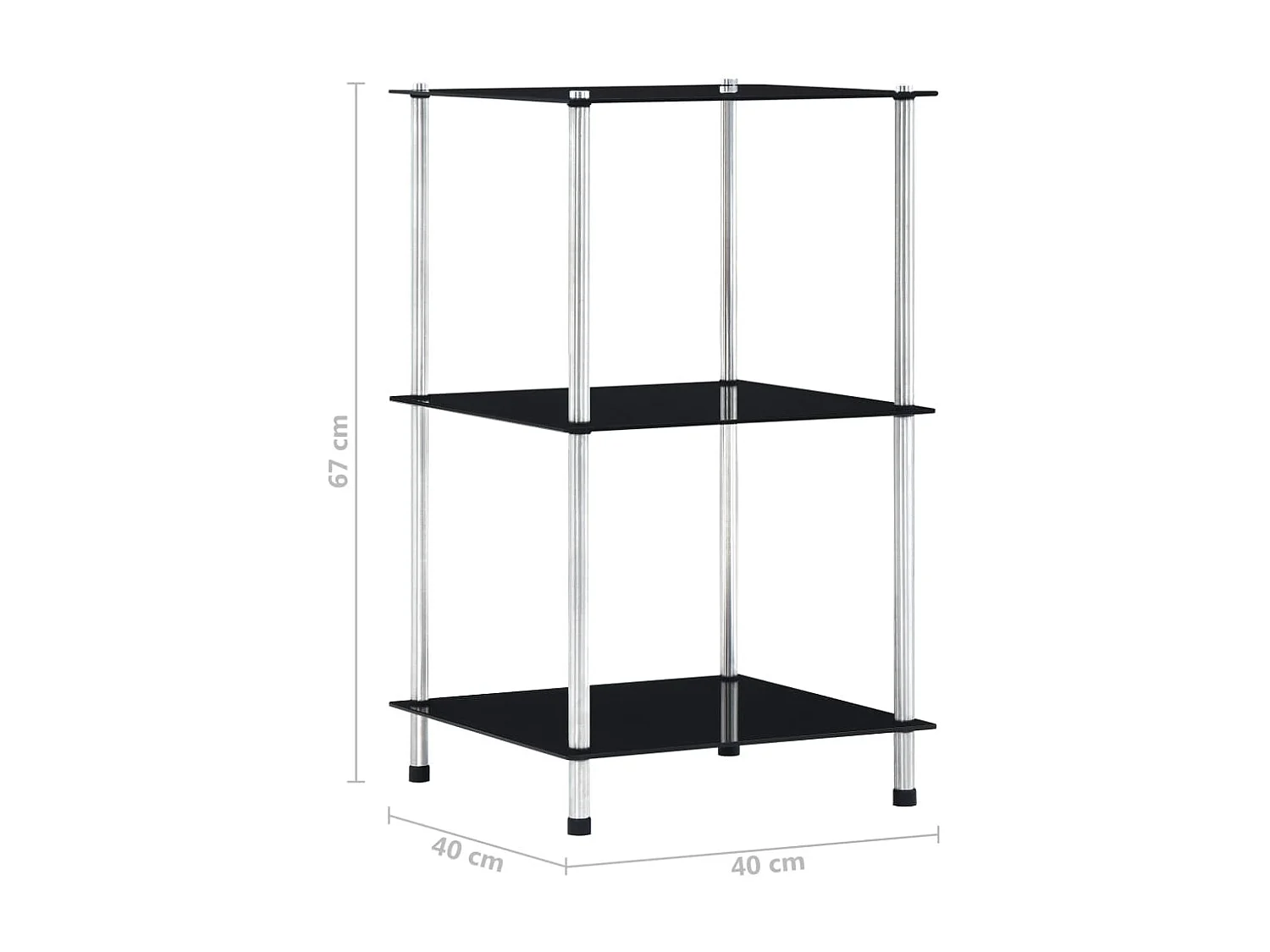 Estante 3 prateleiras 40x40x67 cm vidro temperado preto PT478701