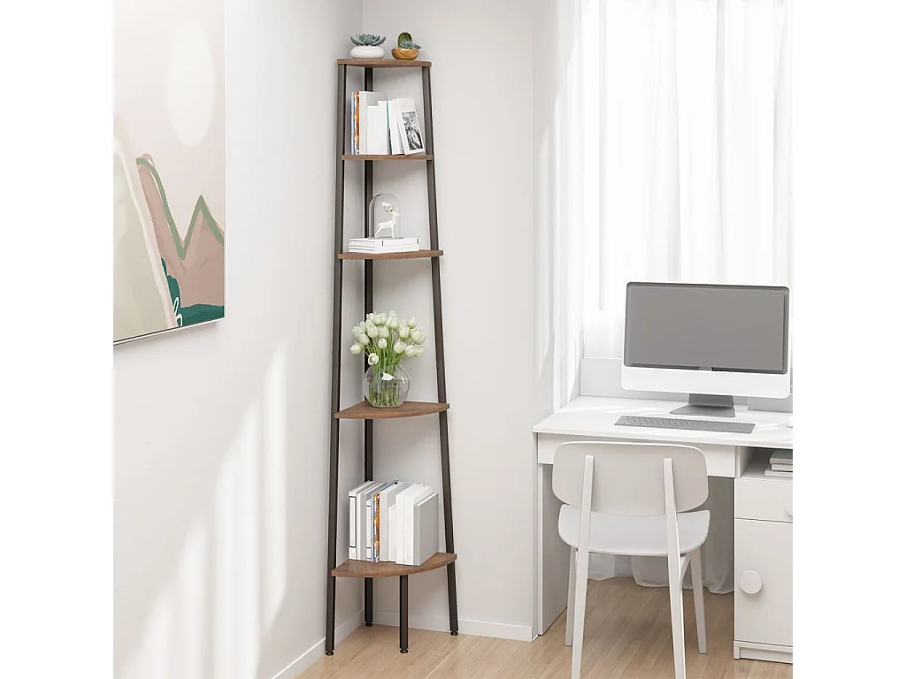 Étagère d'angle 5 niveaux Marron foncé et noir 45,5x31,5x180 cm OFR48499 BonneVie Meuble