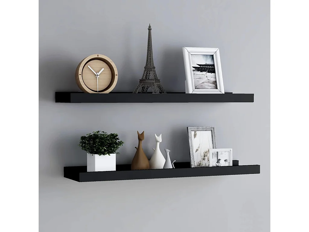 Étagères à rebord pour cadre photo 2 pcs Noir 80x9x3 cm MDF OFR78394 BonneVie Meuble