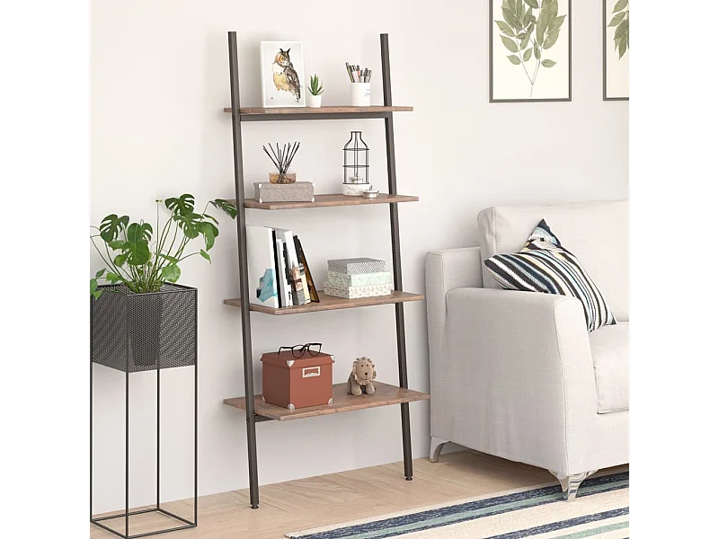 Ladderrek met 4 schappen 64x34x150,5 cm donkerbruin en zwart NL983363